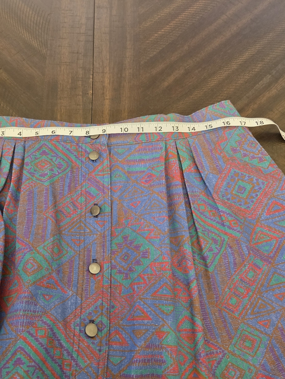 VTG Koret City Blues Southwestern Denim Midi Skirt Plus Size 20W Button Front - Picture 12 of 15